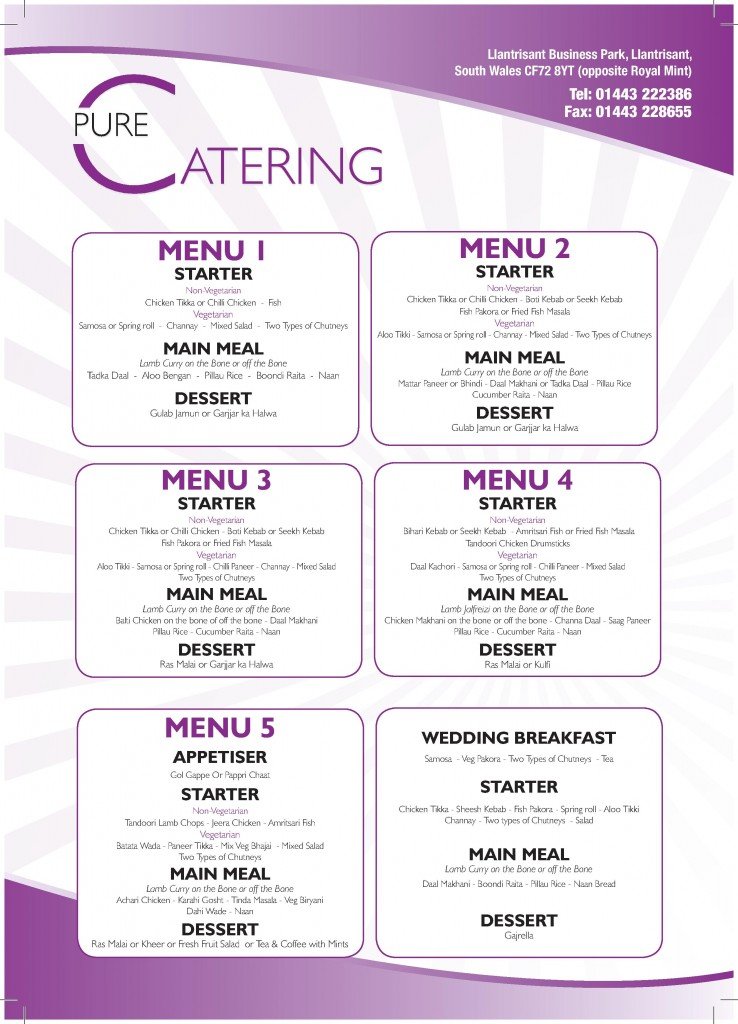 Menus Pure Catering